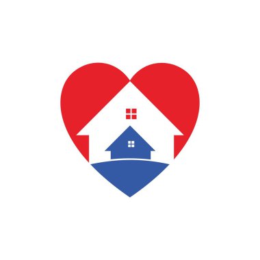 Kalp ve ev logosu aşk kombinasyonu.