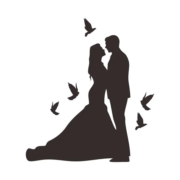 Silueta Novia Novio Pareja Boda San Valentín Imagen Vectorial — Archivo Imágenes Vectoriales