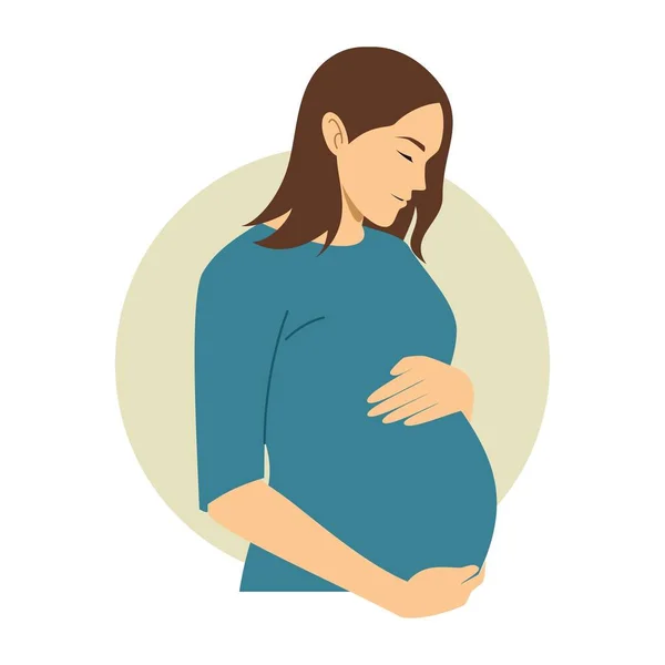 Pregnant woman in blue dress. Vector image