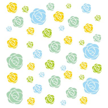 seamless background template with blue, green and yellow flowers 
