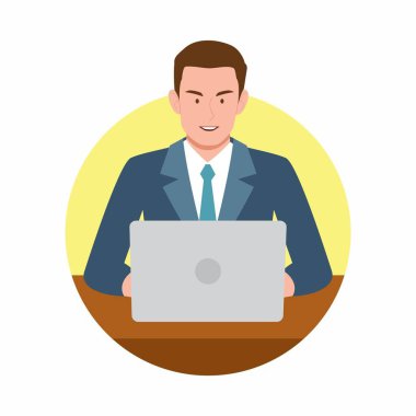 Business man work at laptop. Vector image