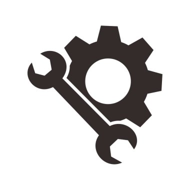 engineering gear wheel and wrench, art illustration 