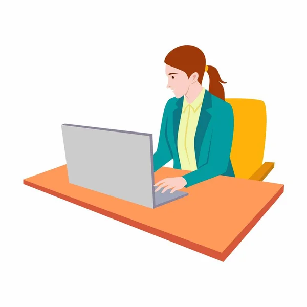 Confident Businesswoman Working Desk Laptop — Vettoriale Stock