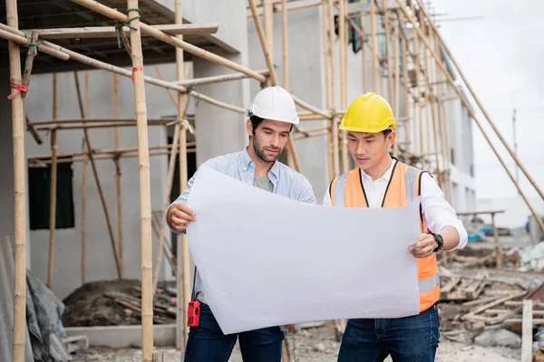 Engineer Manager Foremen Discussed Site Projects Construction Site Check Various Royalty Free Stock Photos