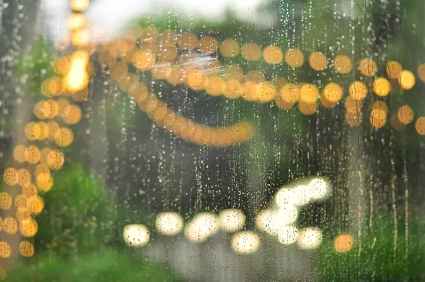 Chuva Borrada Cai Uma Janela Vidro — Fotografia de Stock