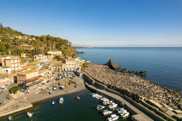 Aerial Shot Drone Small Port Sicilian Coast Acireale Italy — Stock Photo, Image