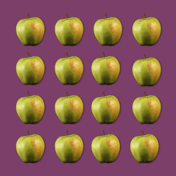 Yellow Apples Purple Green Background — Stock Photo, Image