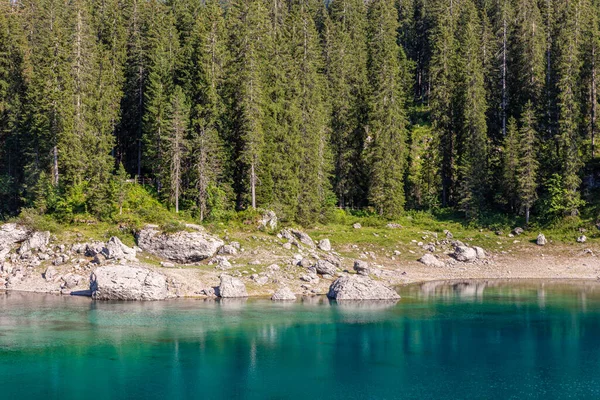 Lake Carezza Small Alpine Lake Dolomites Italy — Stockfoto