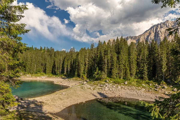 Lake Carezza Small Alpine Lake Dolomites Italy — Stockfoto