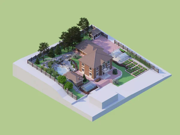 Landscape Project Suburban Area Rendering Isometry — Stockfoto