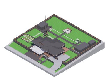 Bir banliyö bölgesinin peyzaj projesi. 3D görüntüleme. Isometry. 
