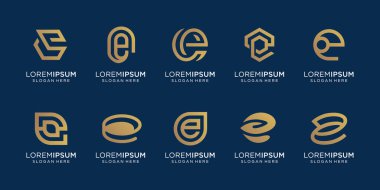 Set of bundle e logo template. icons for business of luxury, elegant, gold. Premium Vector