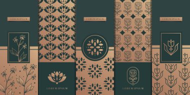 Luxury golden packaging logo design.flower,nature,floral,lotus,pattern. Premium Vector