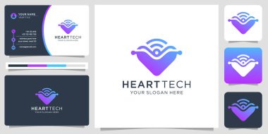 Heart symbol icon template elements. with technology dot concept . health care logotype concept. dating logo icon. template. business card . Premium Vector