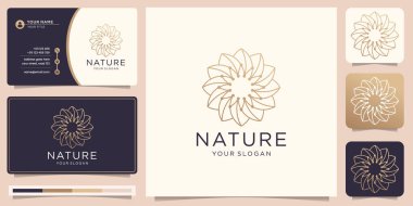creative floral logo with line art style in circle shape abstract. logo can be used for spa, beauty salon, luxury , decoration, boutique and business card.Premium Vector