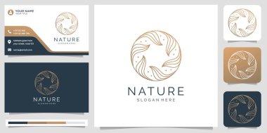 minimalist elegant nature leaf circle shape. rose for nature, beauty, cosmetics,gold,luxury,wellness, yoga and spa. logo and business card template. Premium Vector