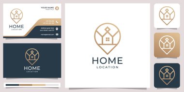 home location logo combined pin maps minimalist designs. line art style, design element with business card template. Premium Vector