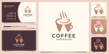 creative symbol of coffee logo design with business card template. Premium Vector