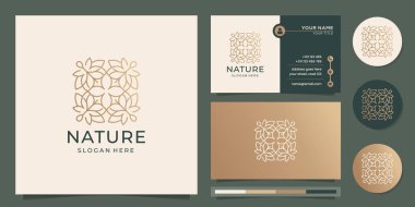 hand drawn abstract flower logo. feminine design, luxury nature, line art style, element logo, icon and business card template. Premium vector