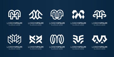 Set of collection M logo design template. Creative letter mark M, Combined with line art style. Elegant, monogram, identity, corporate, simple. Premium vector