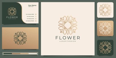 Minimalist flower logo. luxury beauty rose for salon, fashion, skin care, cosmetic, abstract, lotus, yoga and spa products. logo templates with business card design. Premium Vector