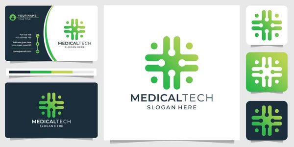 Medical Tech Logo Design Negative Space Tech Concept Business Card — Stockvektor