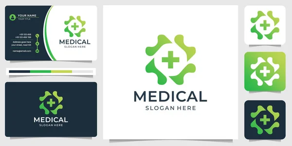 Monogram Medical Line Logo Business Card Template Health Medic Line — Stockvektor