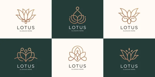 Luxury Lotus Logo Set Line Art Style Abstract Logo Lotus — Image vectorielle
