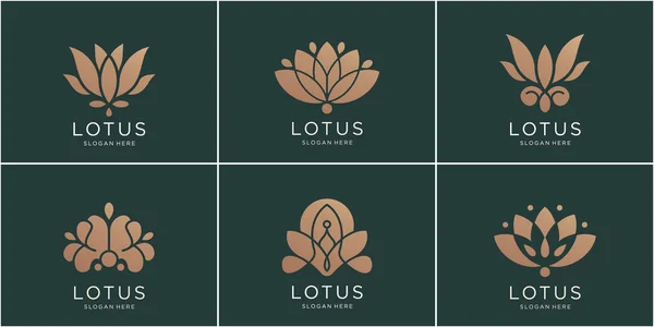 Set Lotus Logo Design Gold Luxury Flat Style Abstract Logo — Stok Vektör