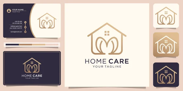 Home Care Logo Love Line Art Style Business Card Design — Stock Vector