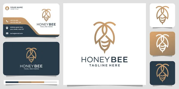 Honey Bee Logo Design Line Art Concept Vector Symbol Illustration — Vettoriale Stock