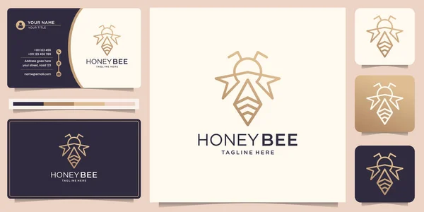 Honey Bee Line Logo Design Vector Symbol Illustration Gold Business — Stockvektor