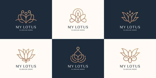 Luxury Lotus Logo Set Line Art Style Abstract Logo Lotus — Stockvektor