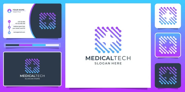 Medical Tech Logo Template Negative Space Tech Dot Concept Business — Stockvektor