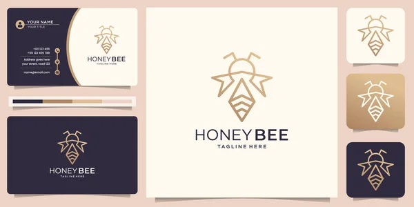 Honey Bee Logo Design Line Art Concept Vector Symbol Illustration — Vettoriale Stock