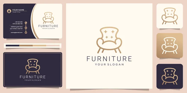 Minimalist Furniture Logo Chair Design Store Outline Logo Design Style — Vettoriale Stock