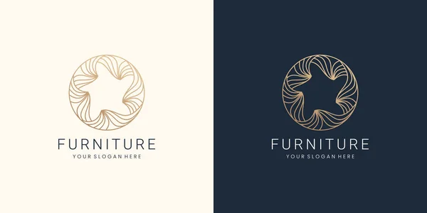 Minimalist Furniture Logo Creative Interior Circle Monogram Shape Logo Line —  Vetores de Stock