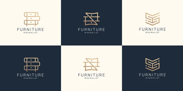 Set Collection Furniture Logo Line Art Abstract Design Luxury Minimalist —  Vetores de Stock