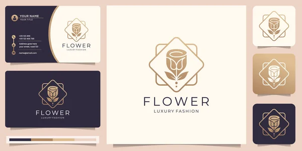 Feminine Beauty Flower Logo Salon Spa Line Art Frame Shape — Stockový vektor
