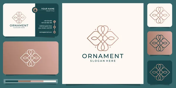 minimalist luxury ornament logo design. Ornament line art style concept, logos can be used for spa, beauty salon, decoration, boutique with business card template. Premium Vector