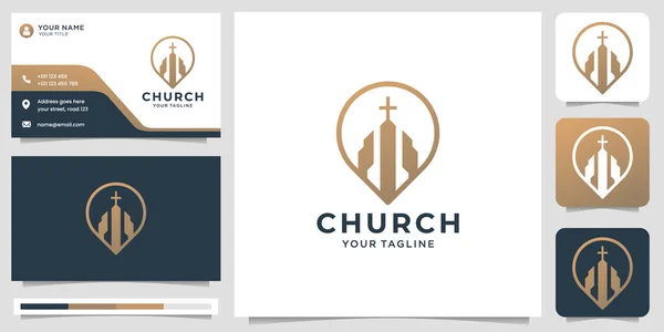 Church Logo Pin Location Minimalist Design Church Symbol Map Marker —  Vetores de Stock