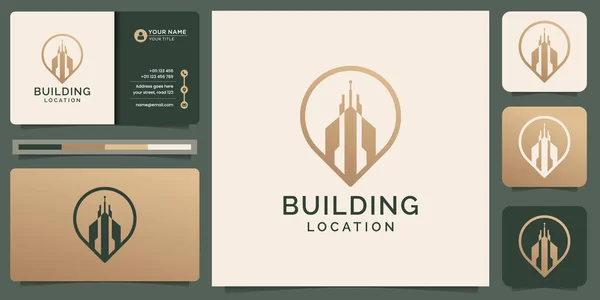 Creative Building Location Logo Line Art Style Gold Builder Point —  Vetores de Stock