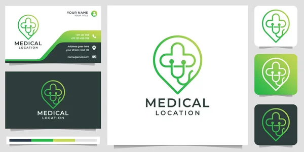 Creative Symbol Medical Logo Location Pin Marker Line Art Style — Stockvector
