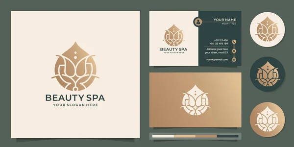 Beauty spa flower logo. luxury fashion, drop, gold, essential oil concept design with business card template. Premium vector