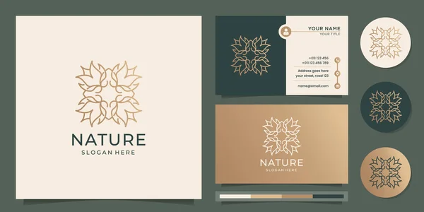 Abstract Flower Logo Line Art Style Nature Slim Gold Luxury — Stockvektor