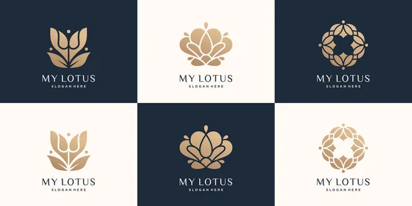 Set Collection Lotus Logo Design Gold Luxury Flat Style Abstract — стоковый вектор