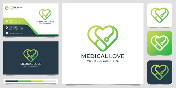 Medical Logo Creative Love Line Style Business Card Design Template — Stockvektor