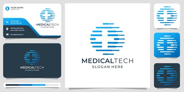 Medical Tech Logo Design Negative Space Tech Concept Business Card — Vetor de Stock