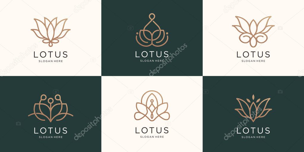 Luxury Lotus logo set. line art style abstract logo lotus,flower,nature. Premium Vector