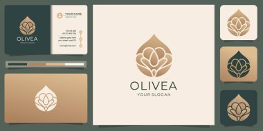 elegant golden olive branch logo template with business card design. luxury olive and oil concept.
